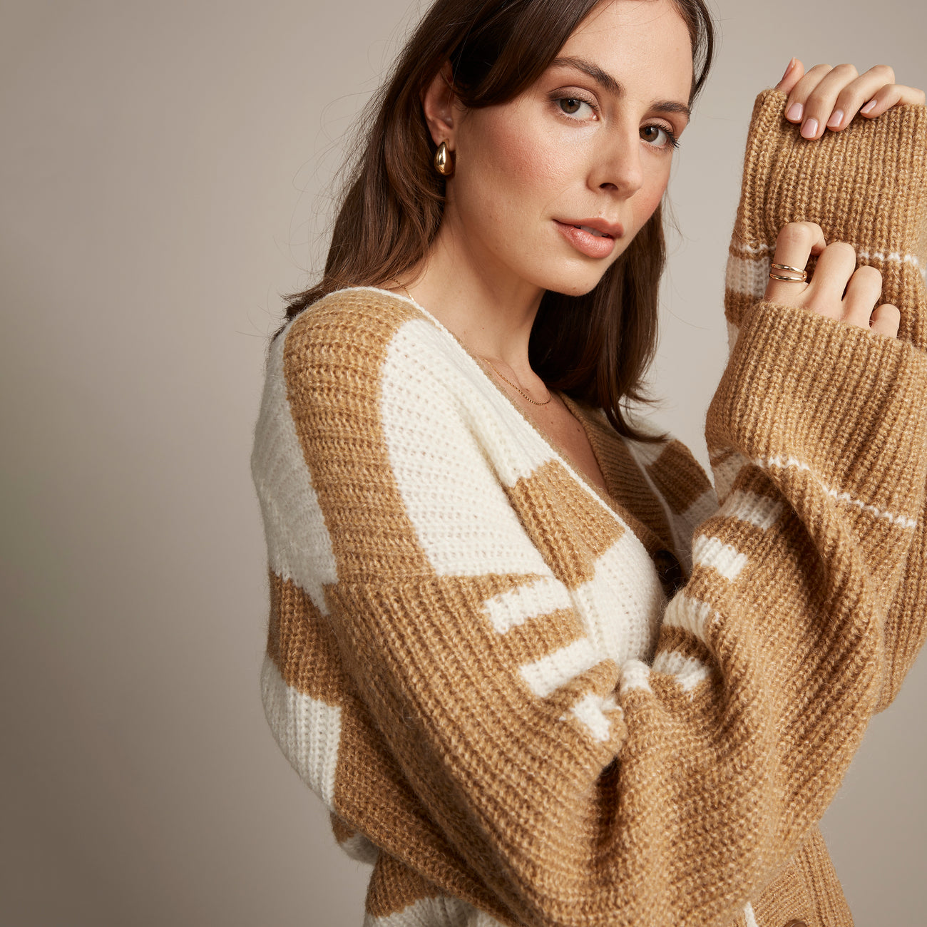 Spliced Stripe Cardi - Sepia
