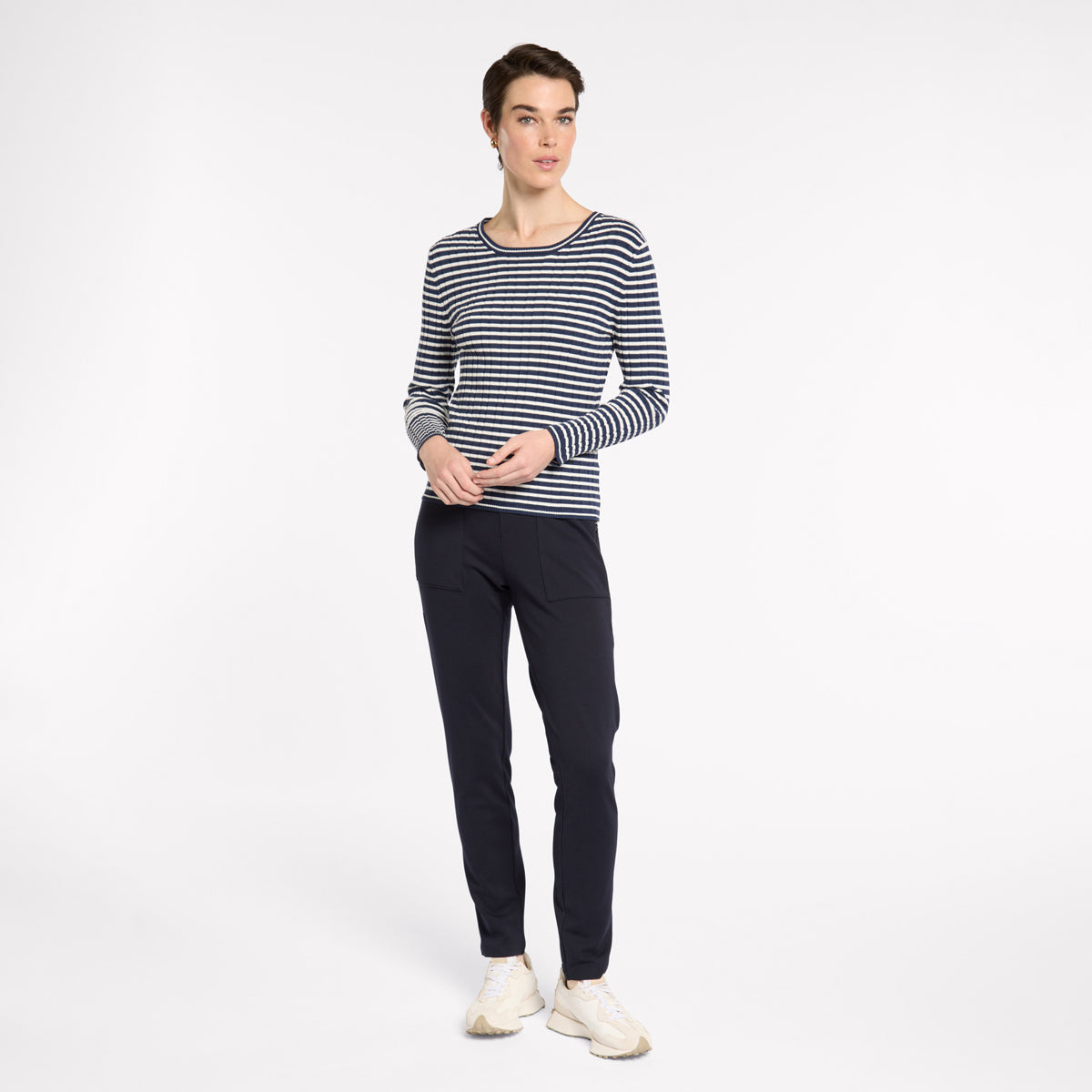 Fine Stripe Rib Knit - Navy