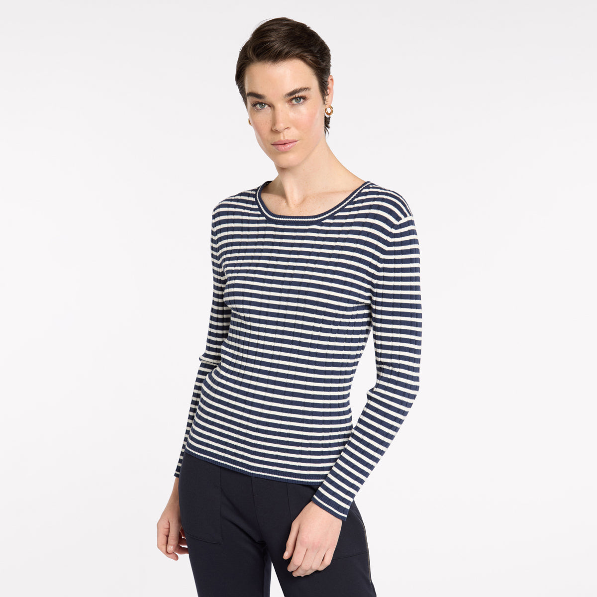 Fine Stripe Rib Knit - Navy
