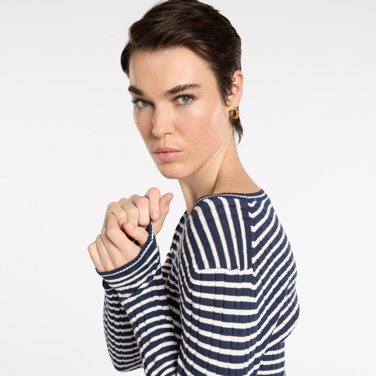 Fine Stripe Rib Knit - Navy