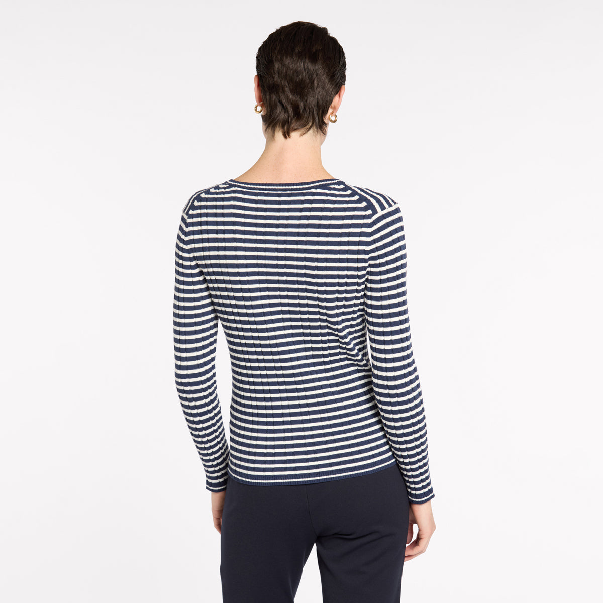 Fine Stripe Rib Knit - Navy