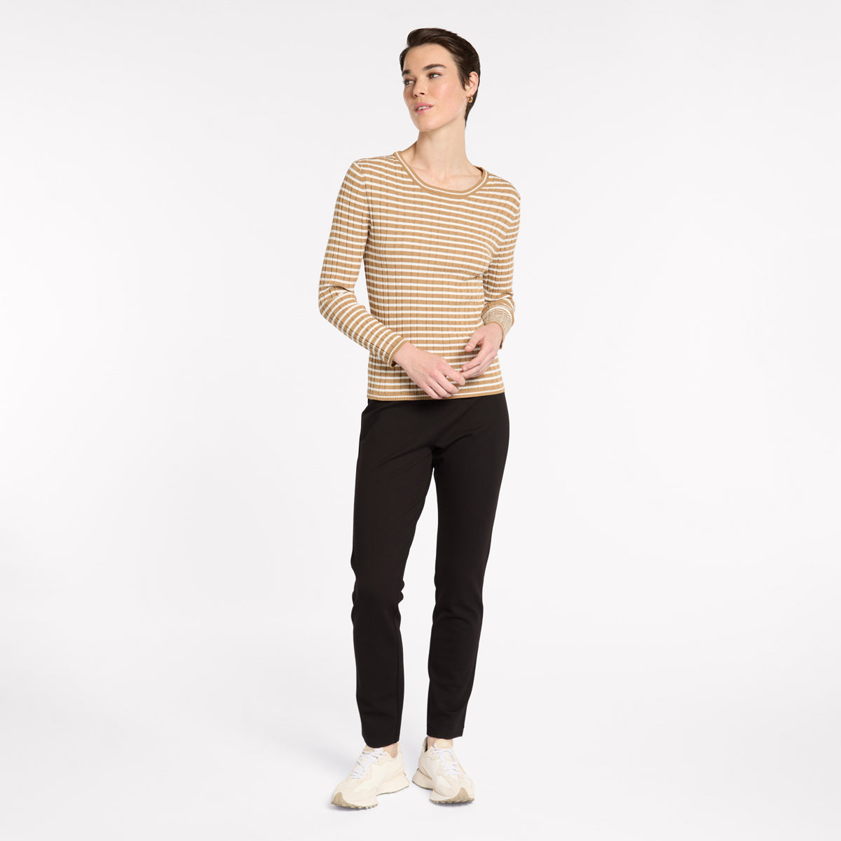 Fine Stripe Rib Knit - Tan