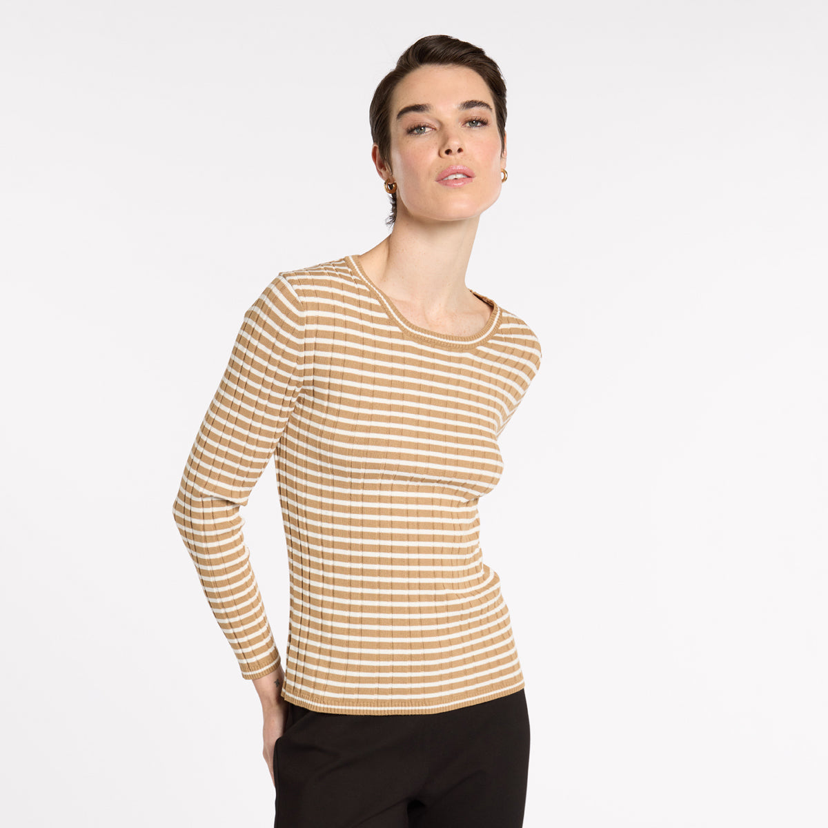 Fine Stripe Rib Knit - Tan