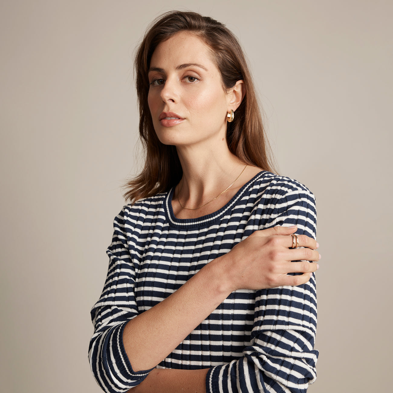 Fine Stripe Rib Knit - Navy
