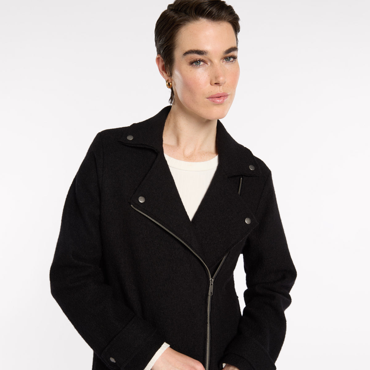 Boiled Wool Moto Coat - Black
