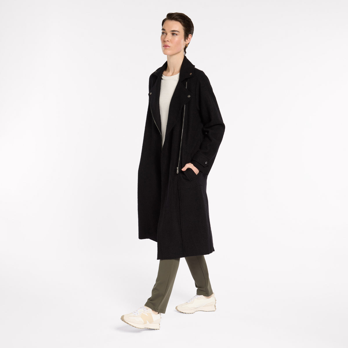 Boiled Wool Moto Coat - Black