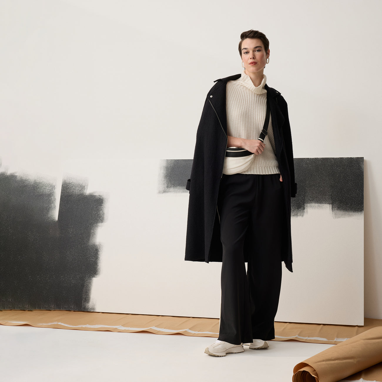 Boiled Wool Moto Coat - Black