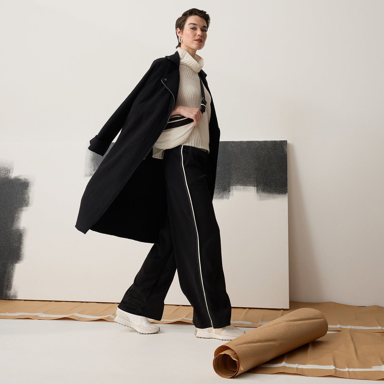 Boiled Wool Moto Coat - Black