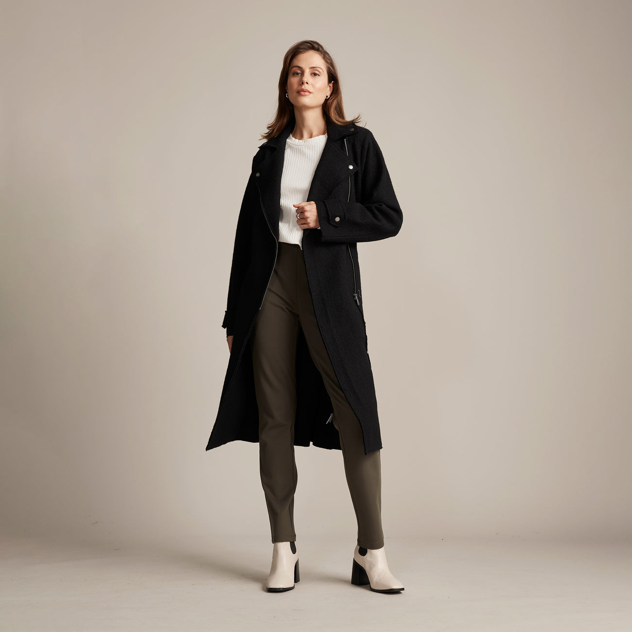 Boiled Wool Moto Coat - Black
