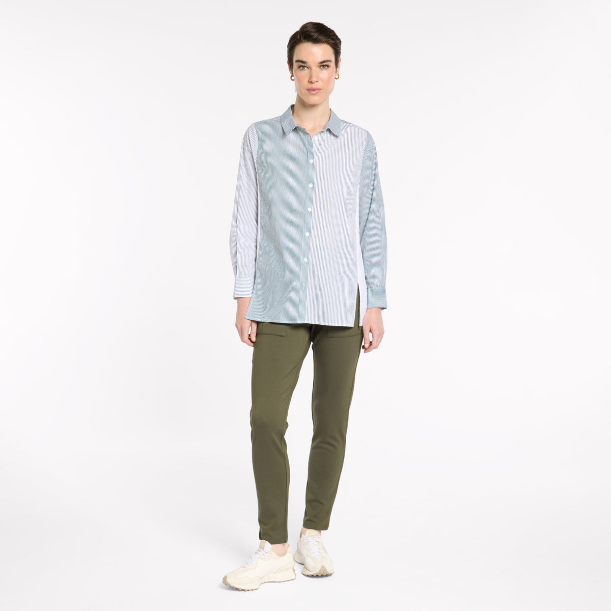 Spliced Stripe Shirt - Khaki