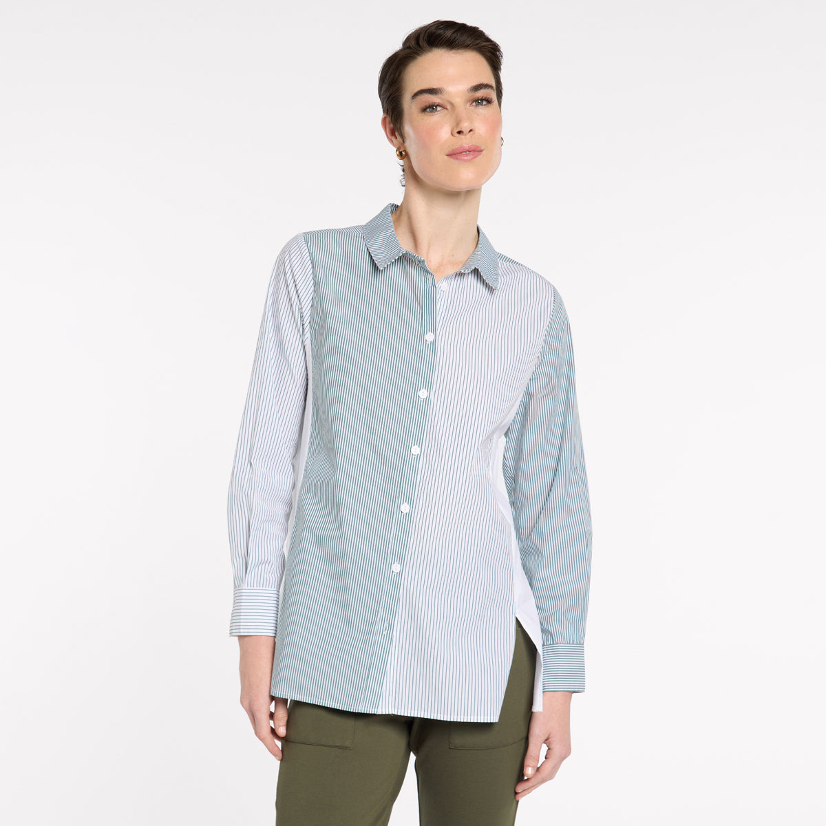 Spliced Stripe Shirt - Khaki
