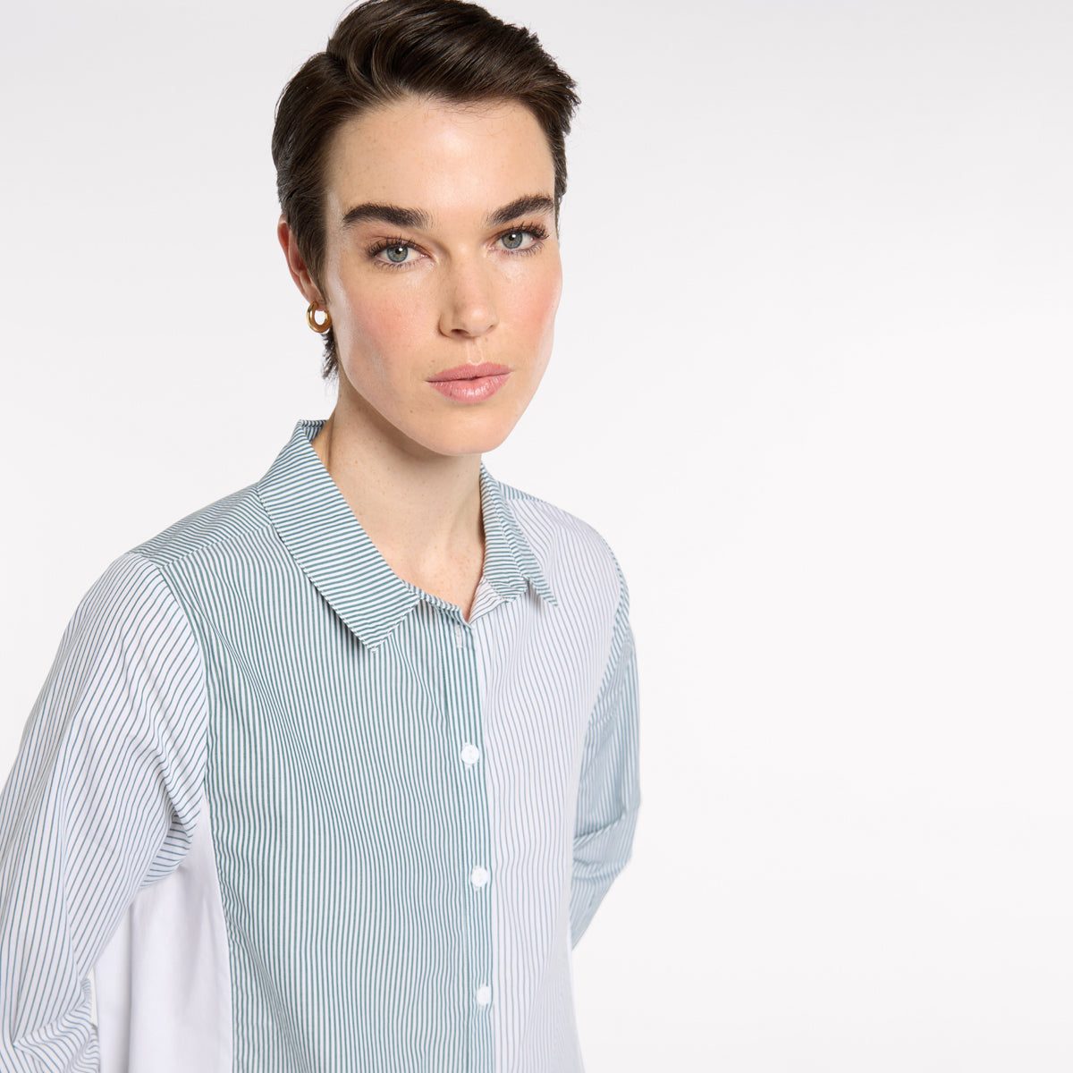 Spliced Stripe Shirt - Khaki