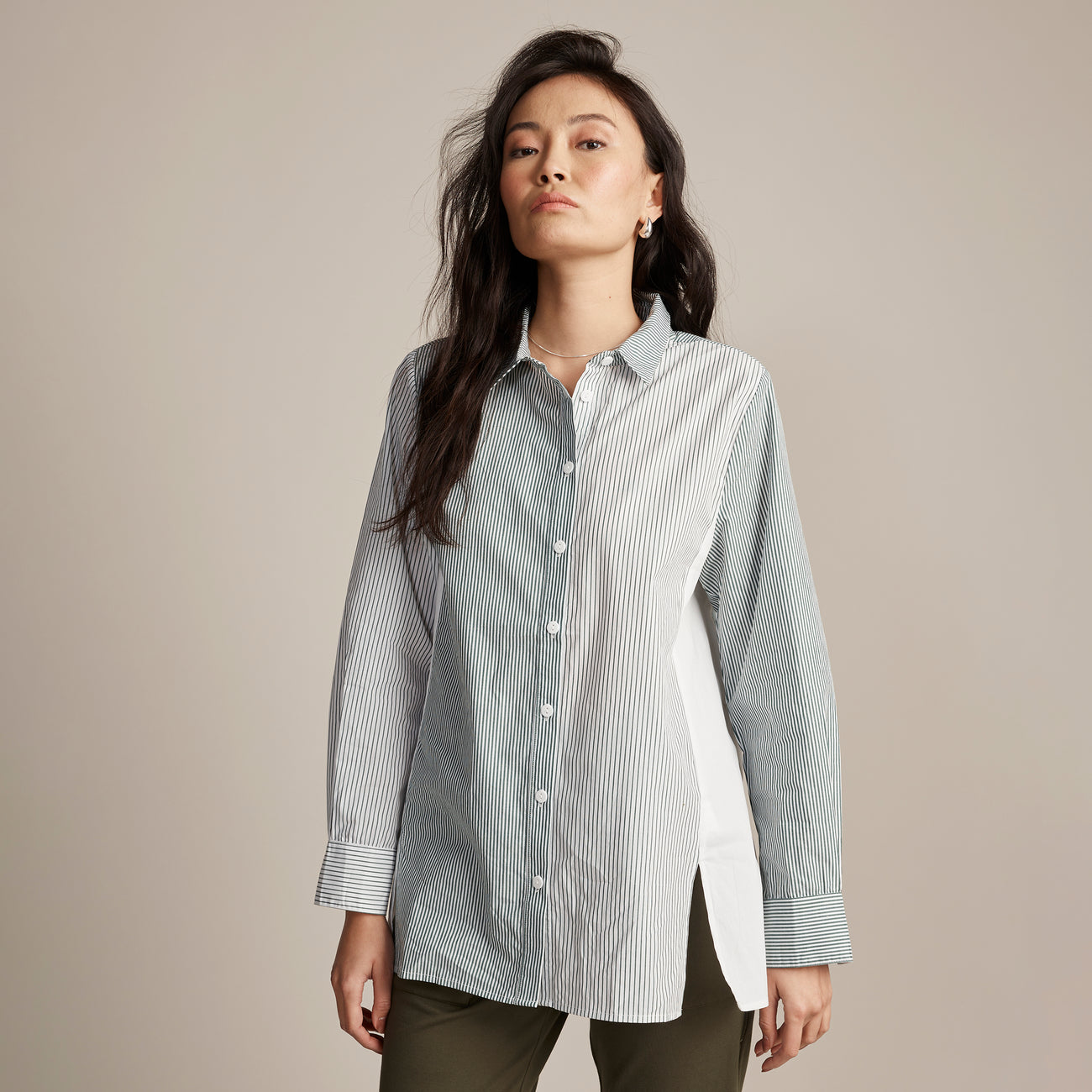 Spliced Stripe Shirt - Khaki