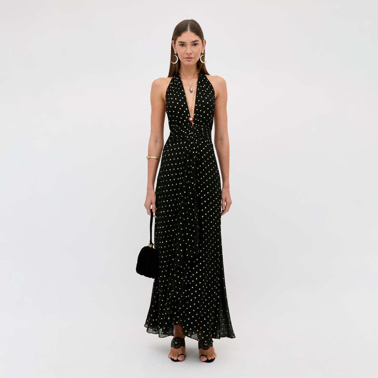 Alaina Dress Gold Spot Black