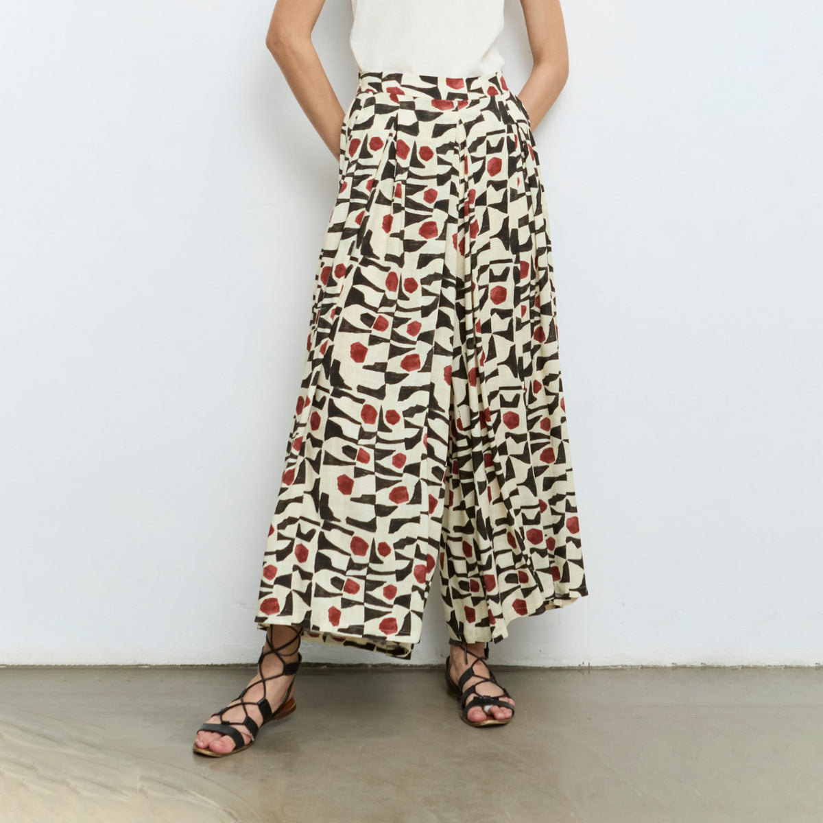 Wide Geometric Print Trousers