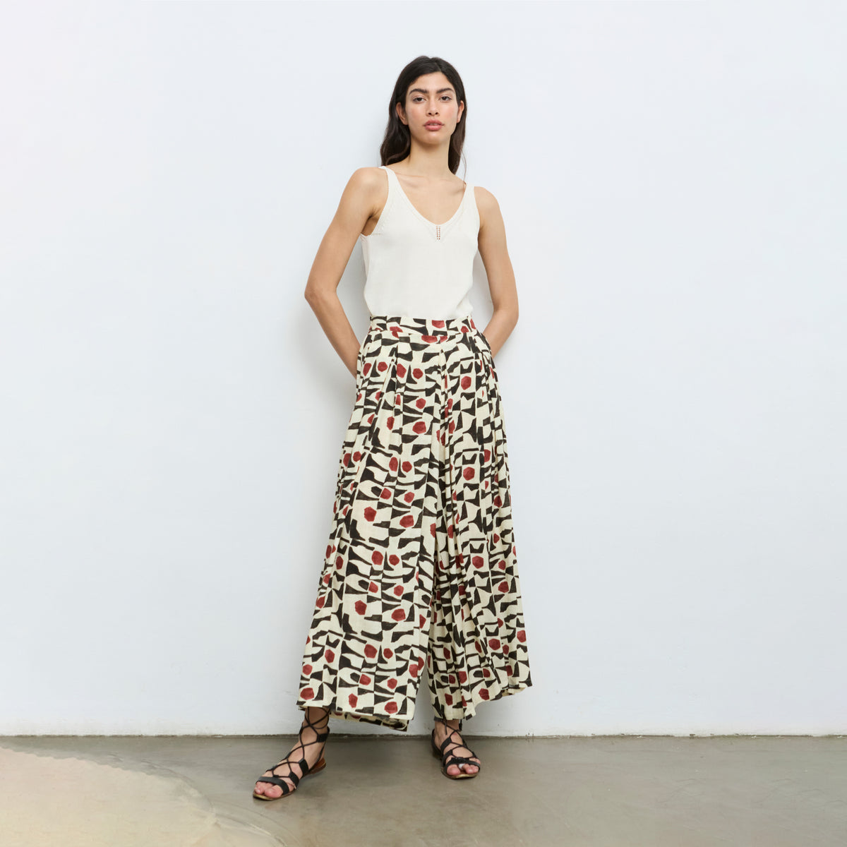 Wide Geometric Print Trousers