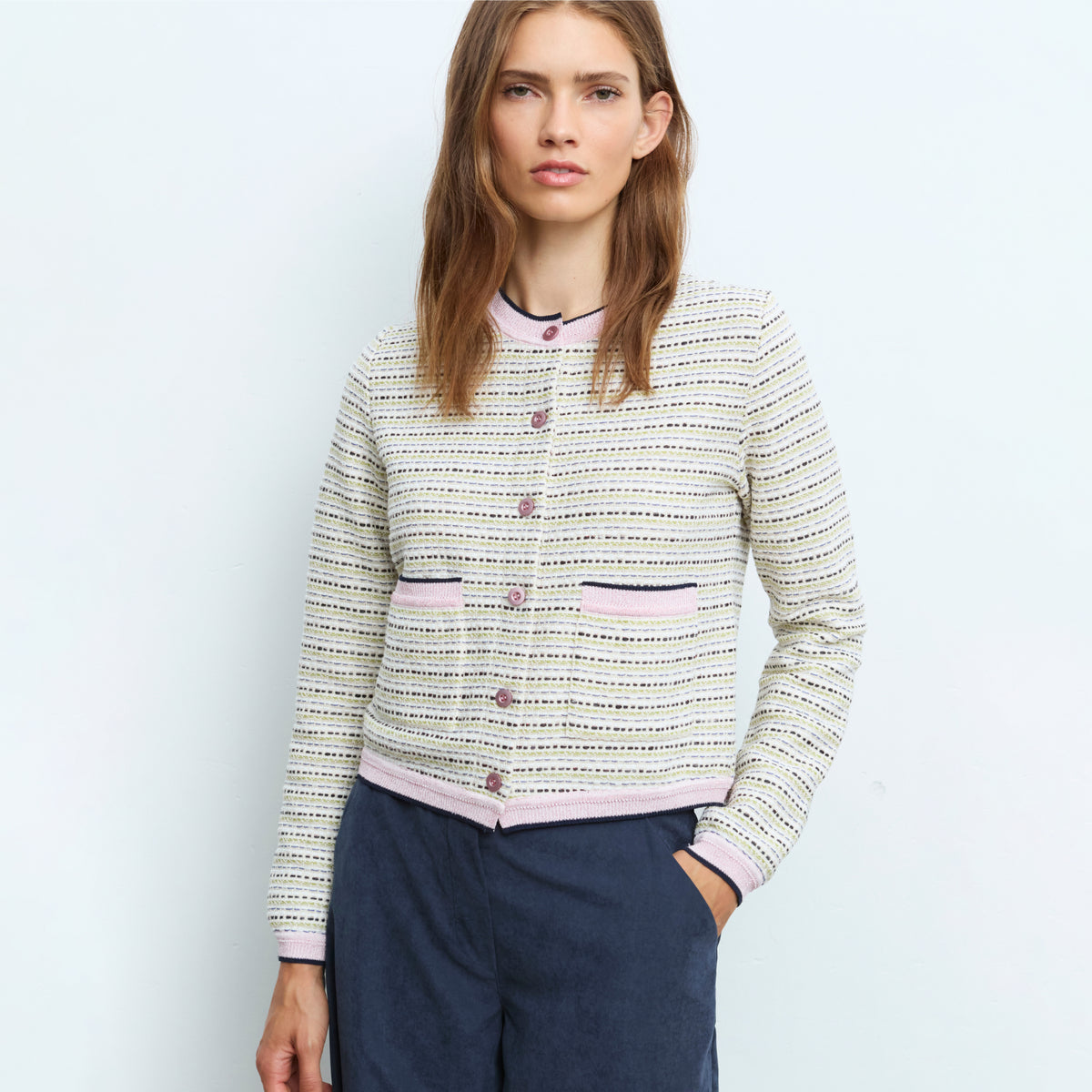 Textured Knit Jacket with Buttons