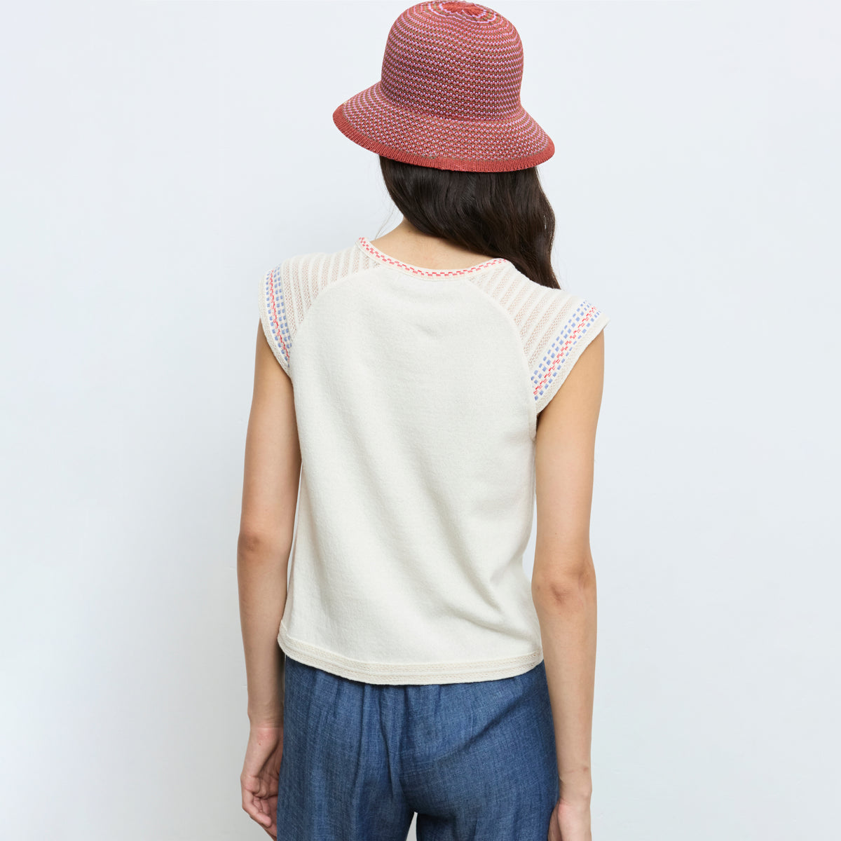 Short Sleeve Knit Sweater with Openwork Details