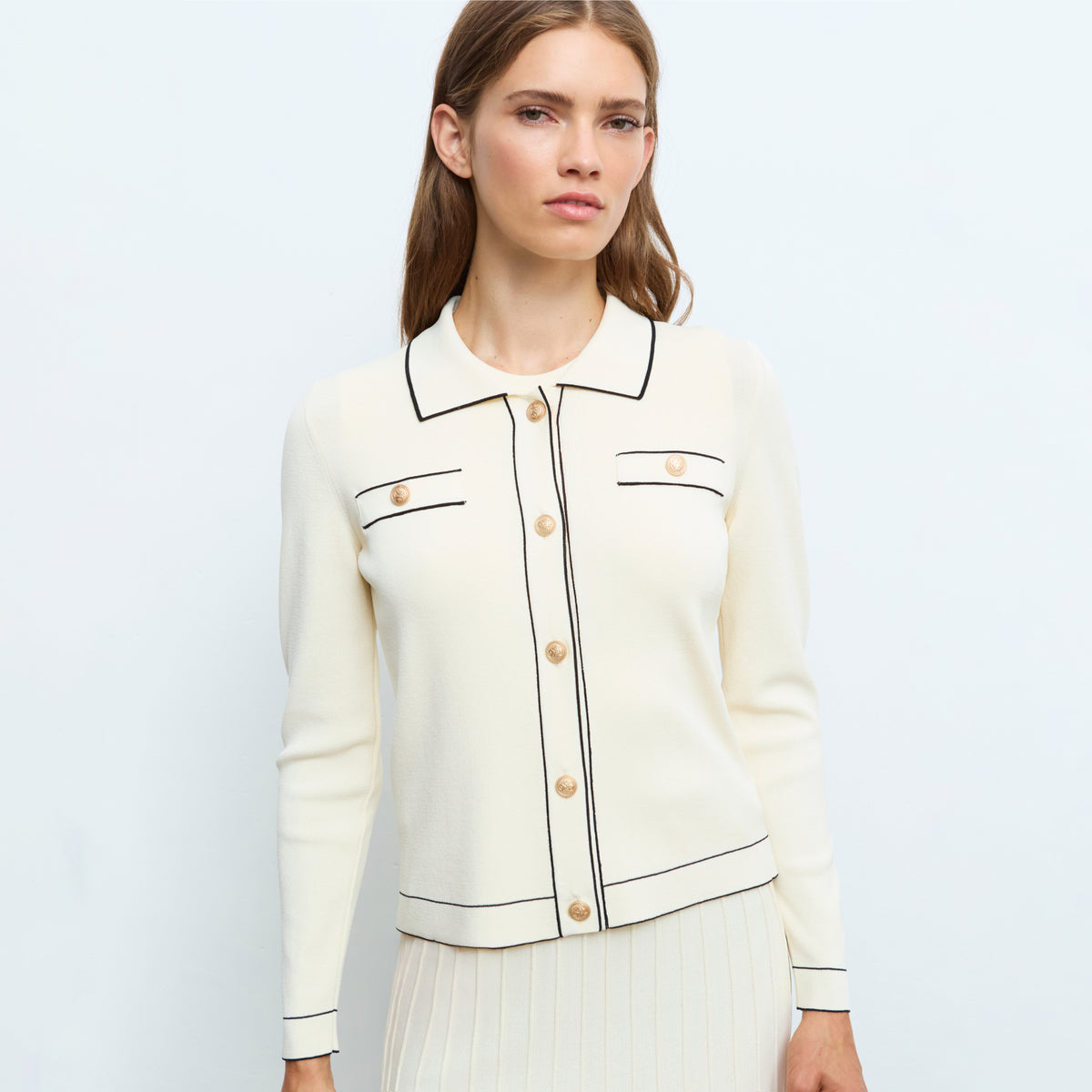 Knit Cardigan with Contrast Trim