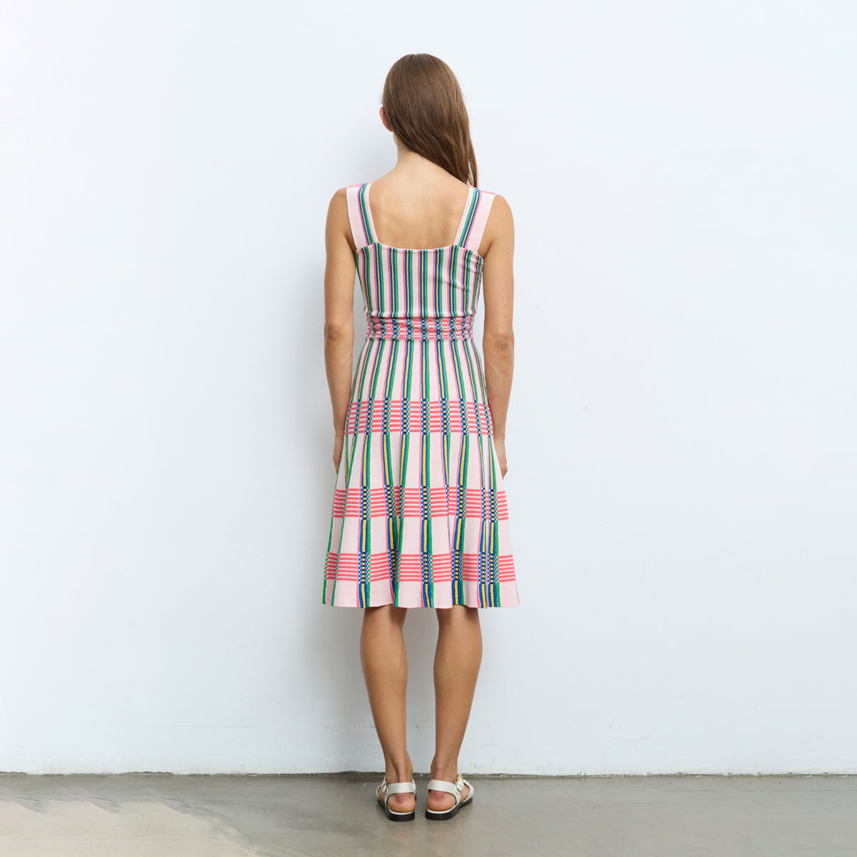 Pleated and Striped Knit Dress