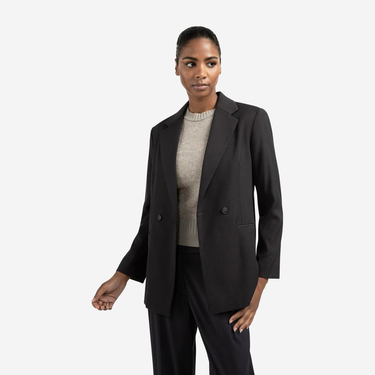 Blazer with Belt & Double-Breasted Closure - Oyster Black