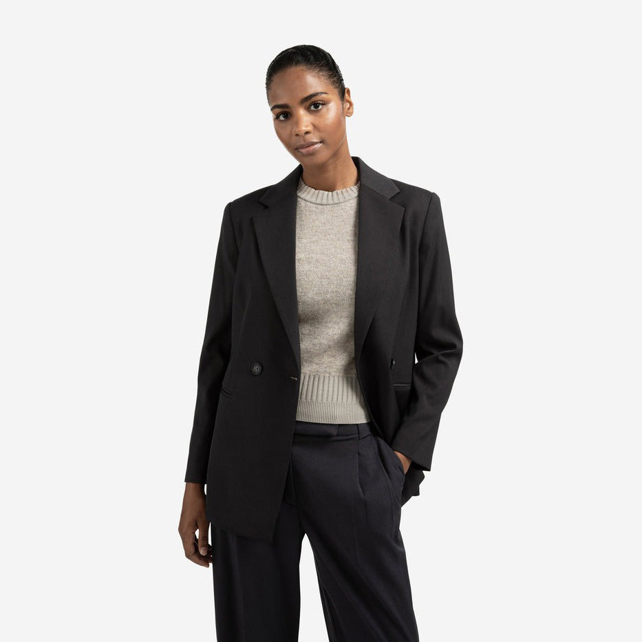 Blazer with Belt & Double-Breasted Closure - Oyster Black