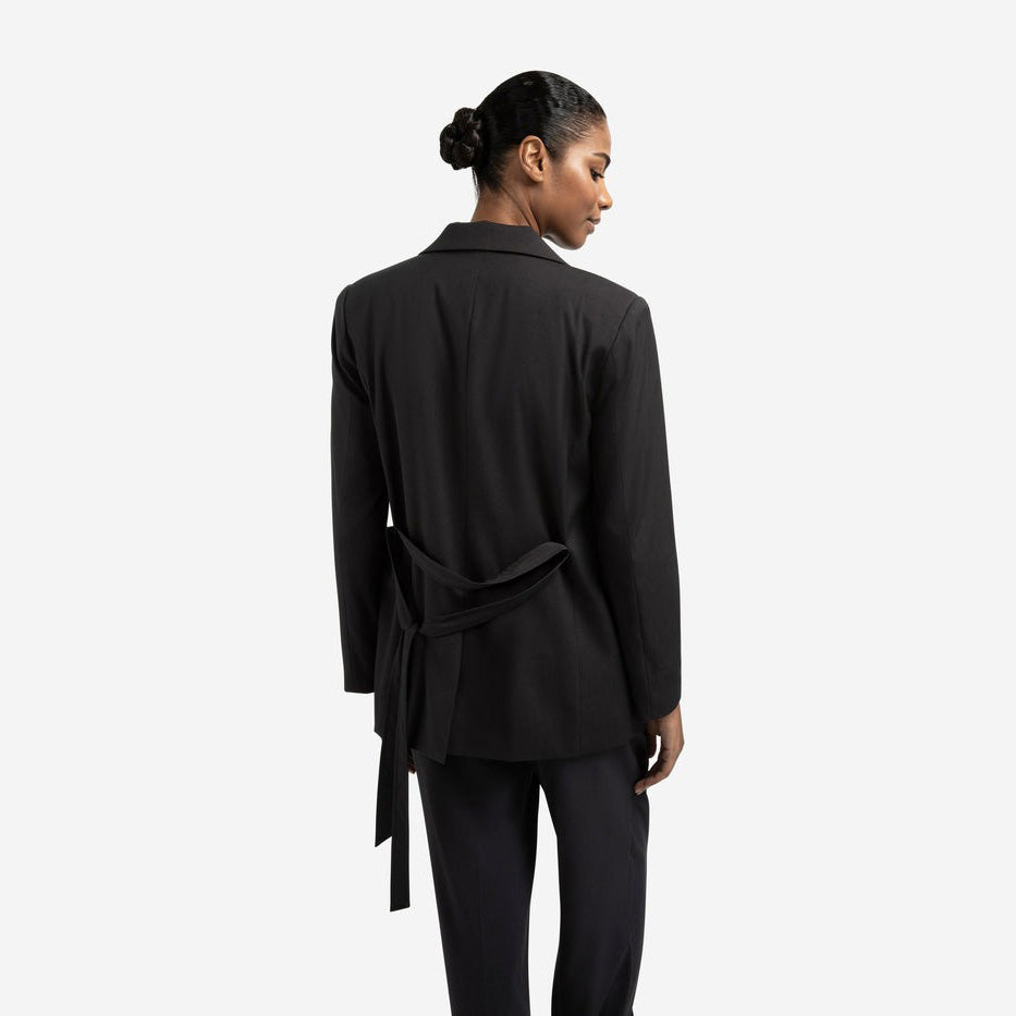 Blazer with Belt & Double-Breasted Closure - Oyster Black