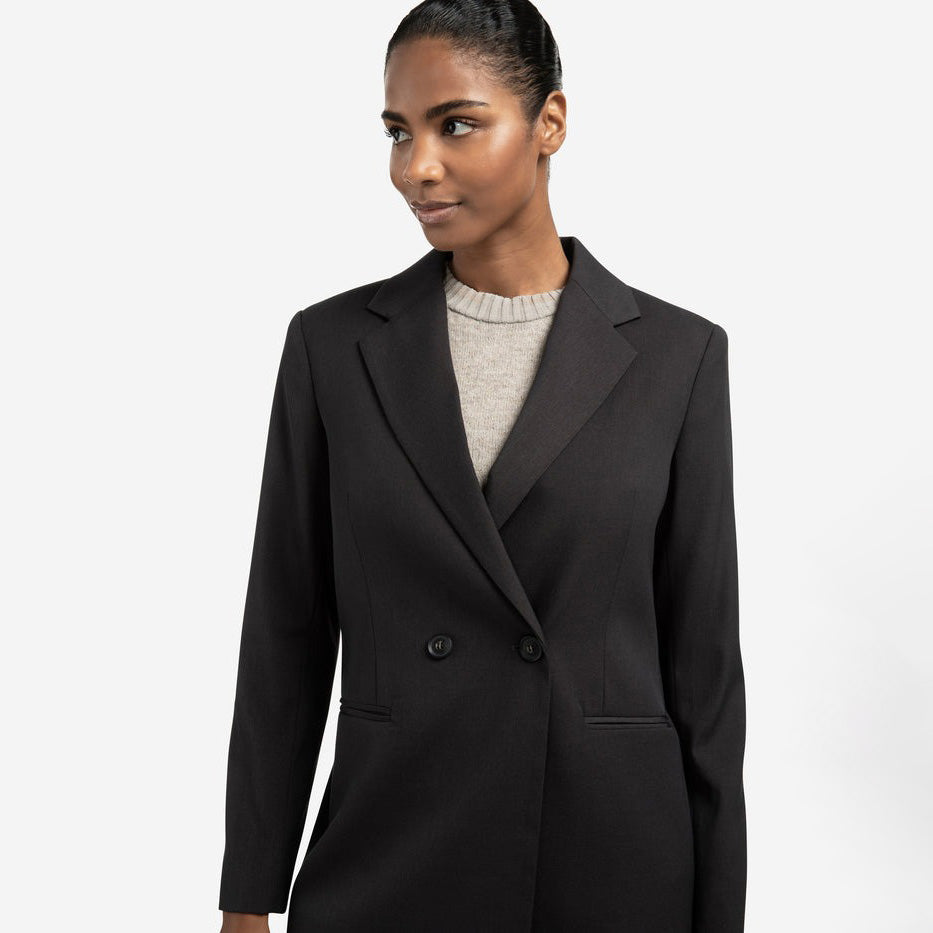 Blazer with Belt & Double-Breasted Closure - Oyster Black
