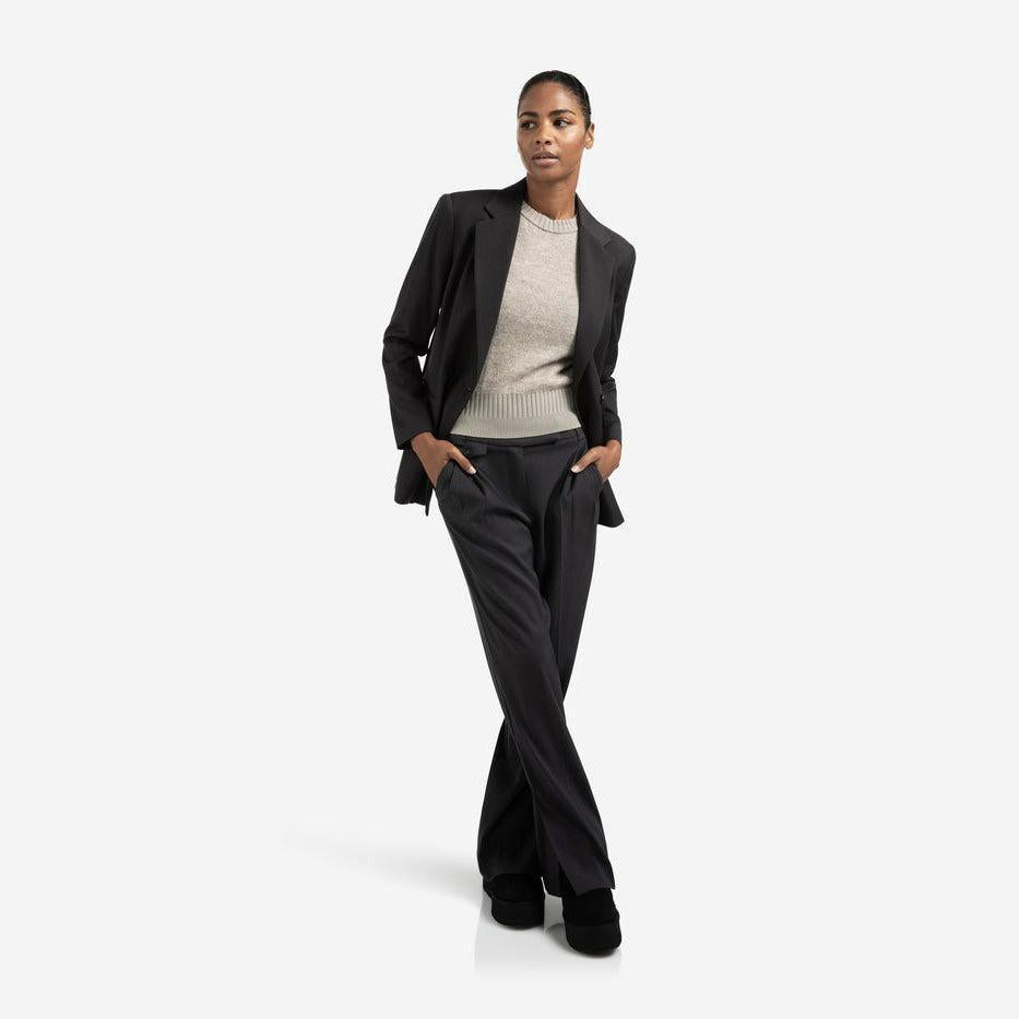 Blazer with Belt & Double-Breasted Closure - Oyster Black