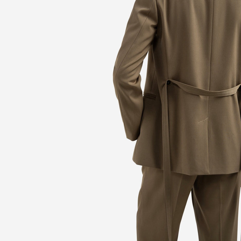 Blazer with Belt & Double-Breasted Closure - Capers Brownish Green