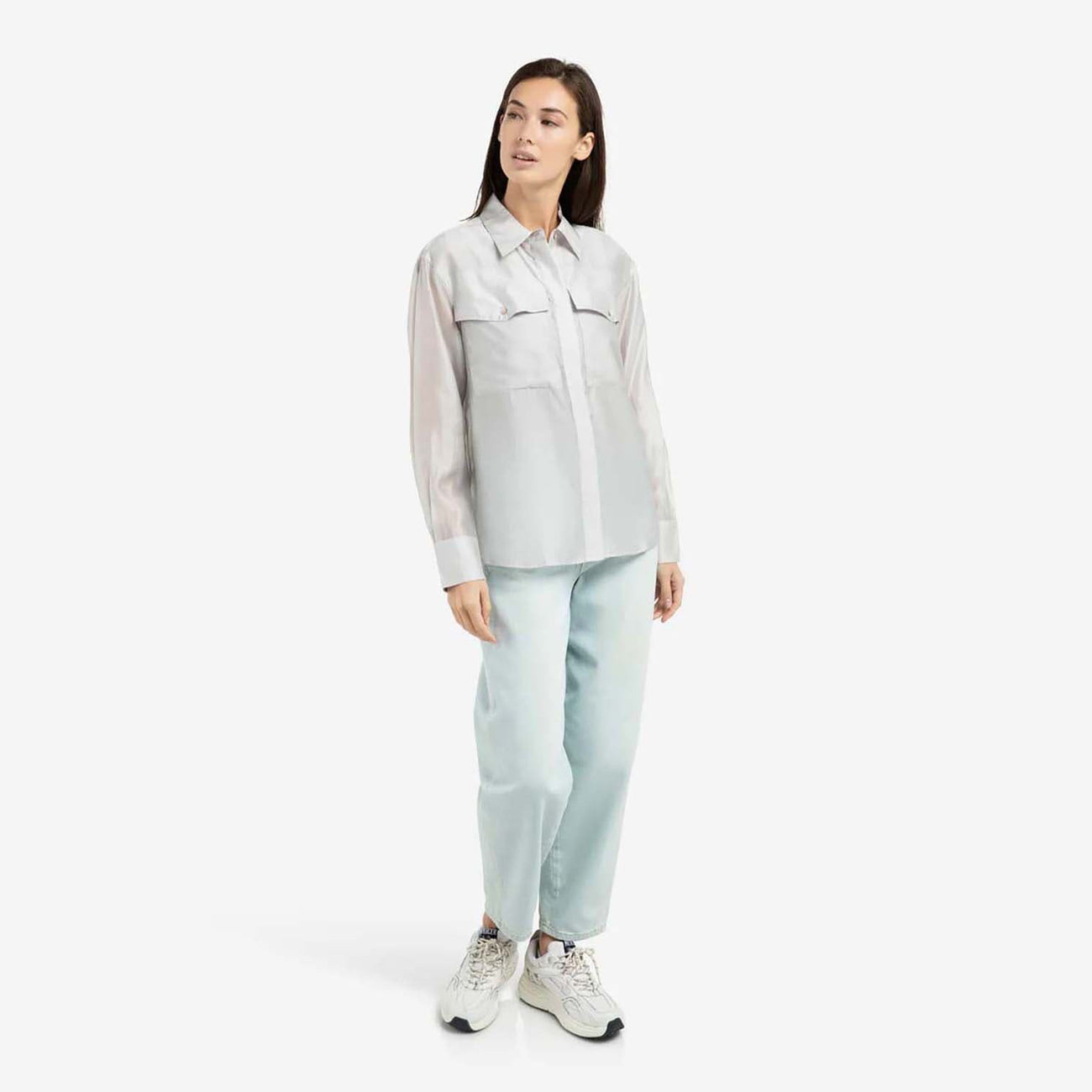 Sheer Blouse with Chest Pockets