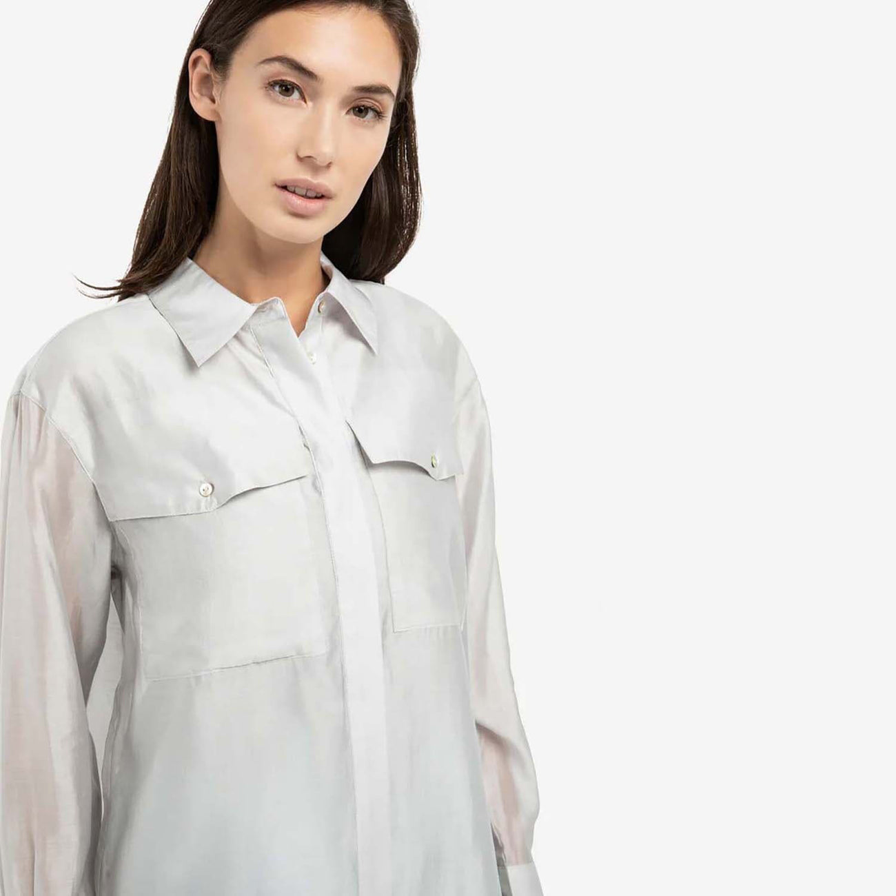 Sheer Blouse with Chest Pockets