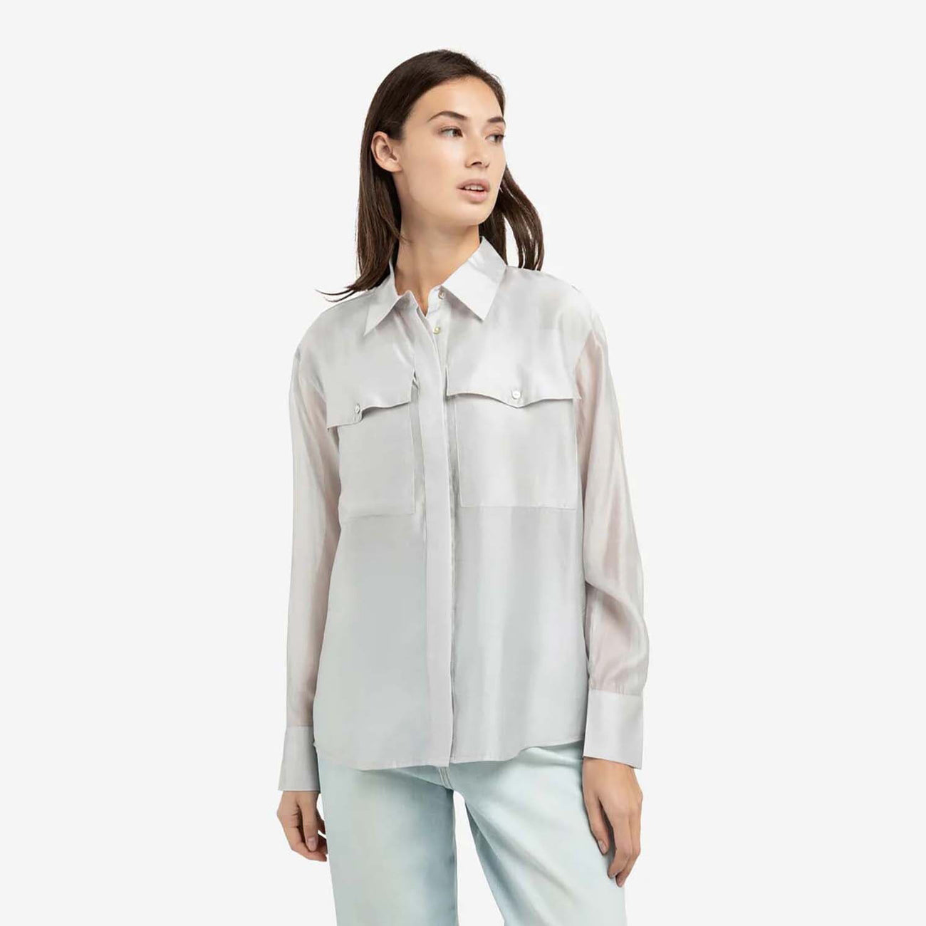 Sheer Blouse with Chest Pockets