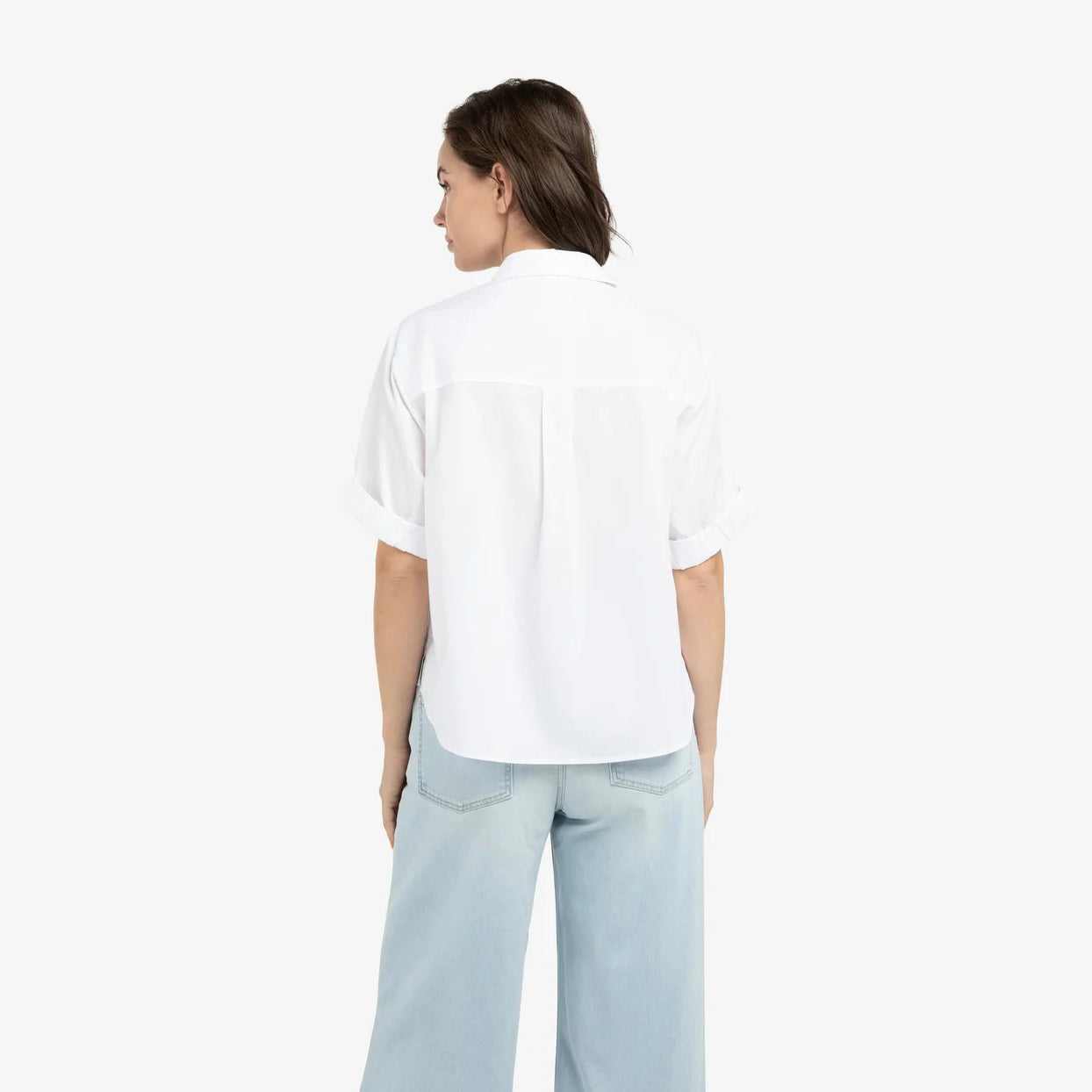 Blouse with Short Roll-Up Sleeves - Pure White