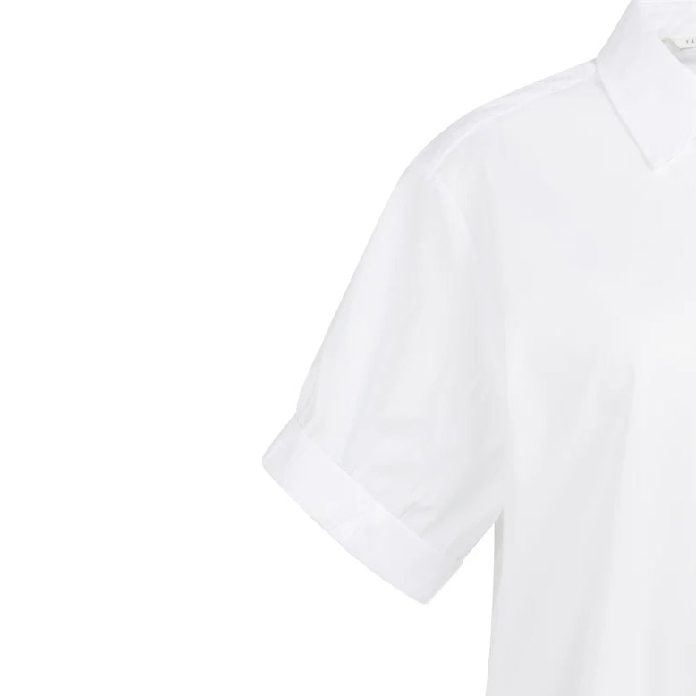 Blouse with Short Roll-Up Sleeves - Pure White