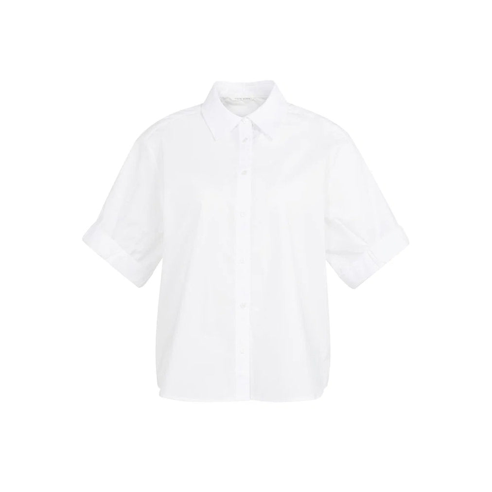 Blouse with Short Roll-Up Sleeves - Pure White