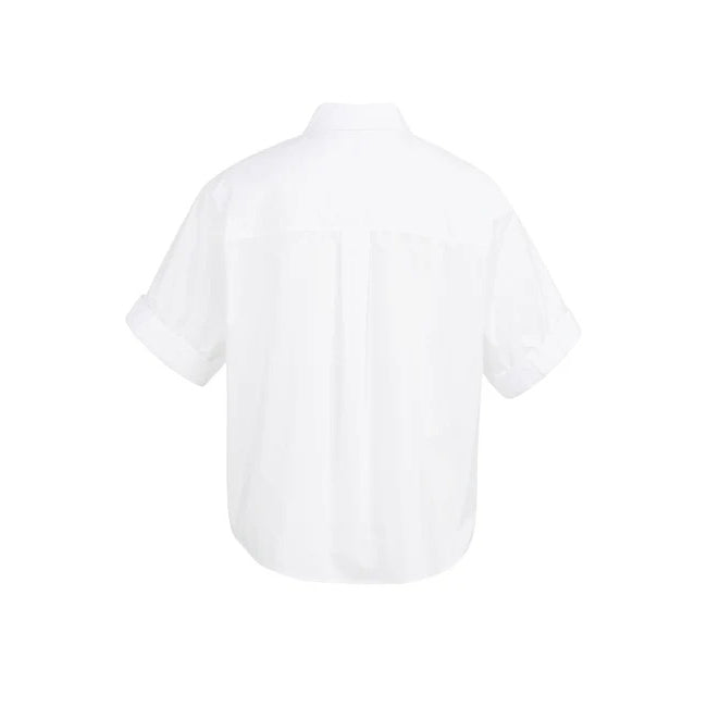 Blouse with Short Roll-Up Sleeves - Pure White