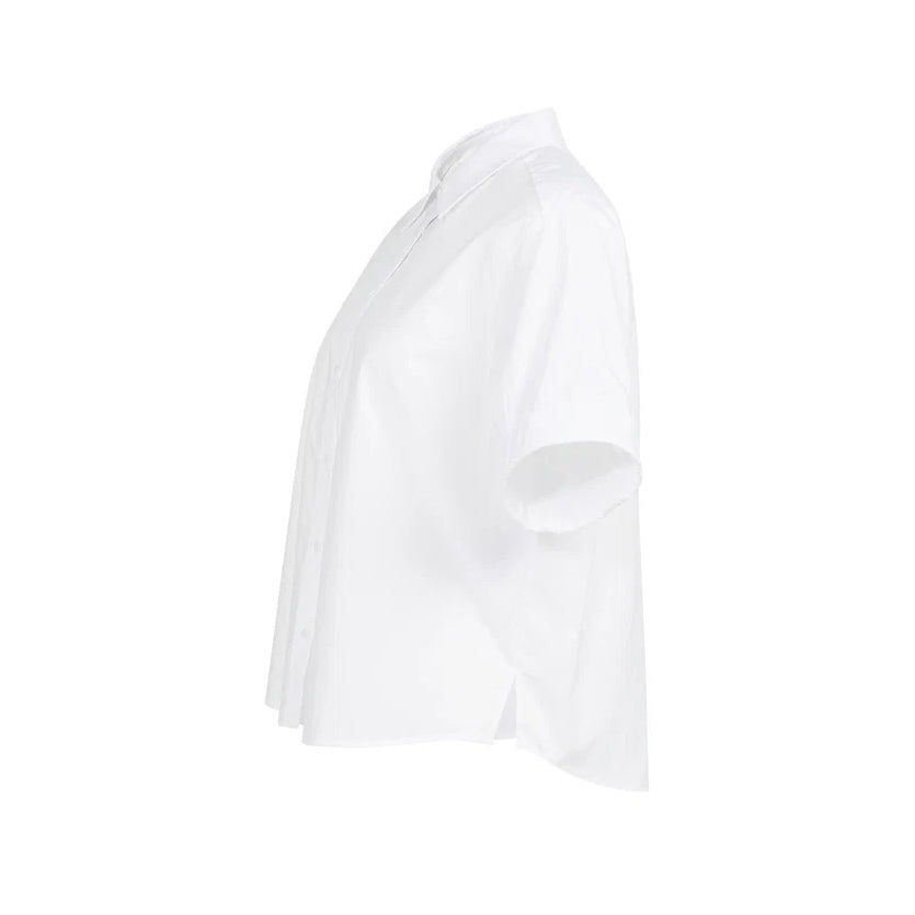Blouse with Short Roll-Up Sleeves - Pure White