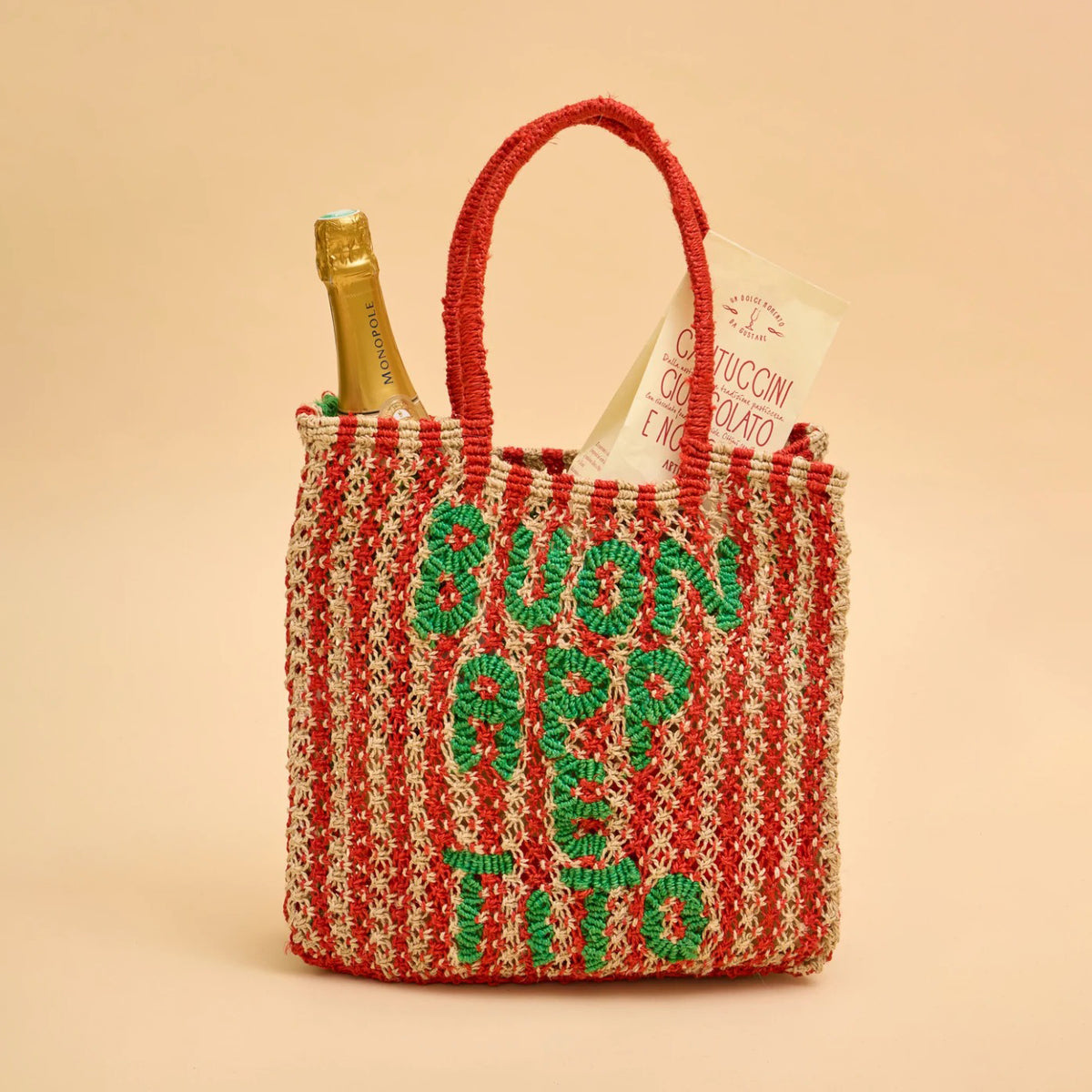 Buon Appetito Jute Bag - Scarlett, Natural & Green