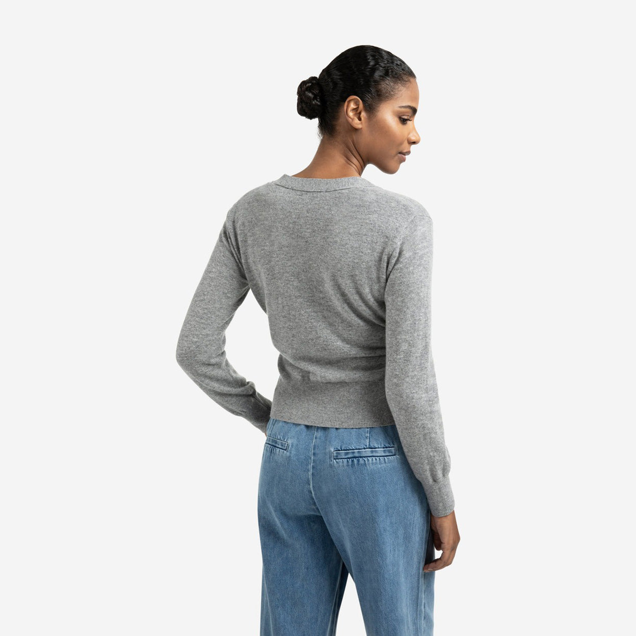 Cardigan with V-Neck & Tie Waist - Medium Grey Melange