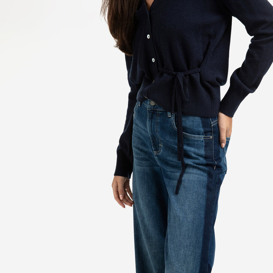 Cardigan with V-Neck & Tie Waist - Inkwell Blue
