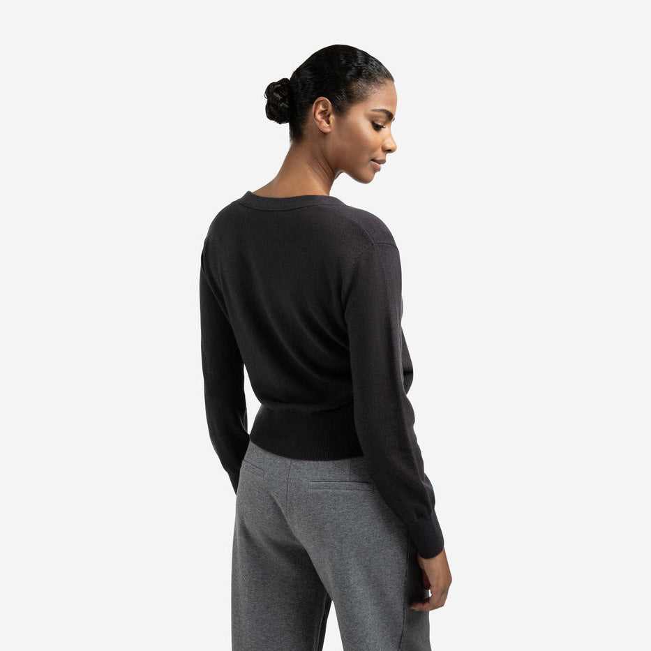 Cardigan with V-Neck & Tie Waist - Oyster Black
