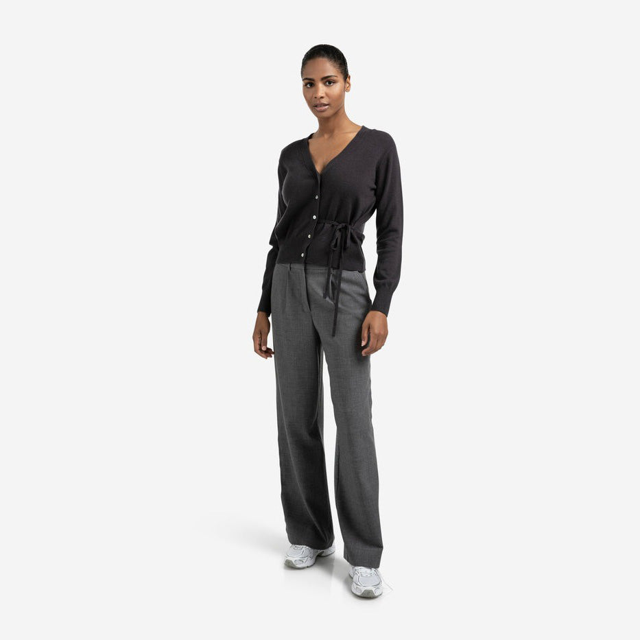 Cardigan with V-Neck & Tie Waist - Oyster Black