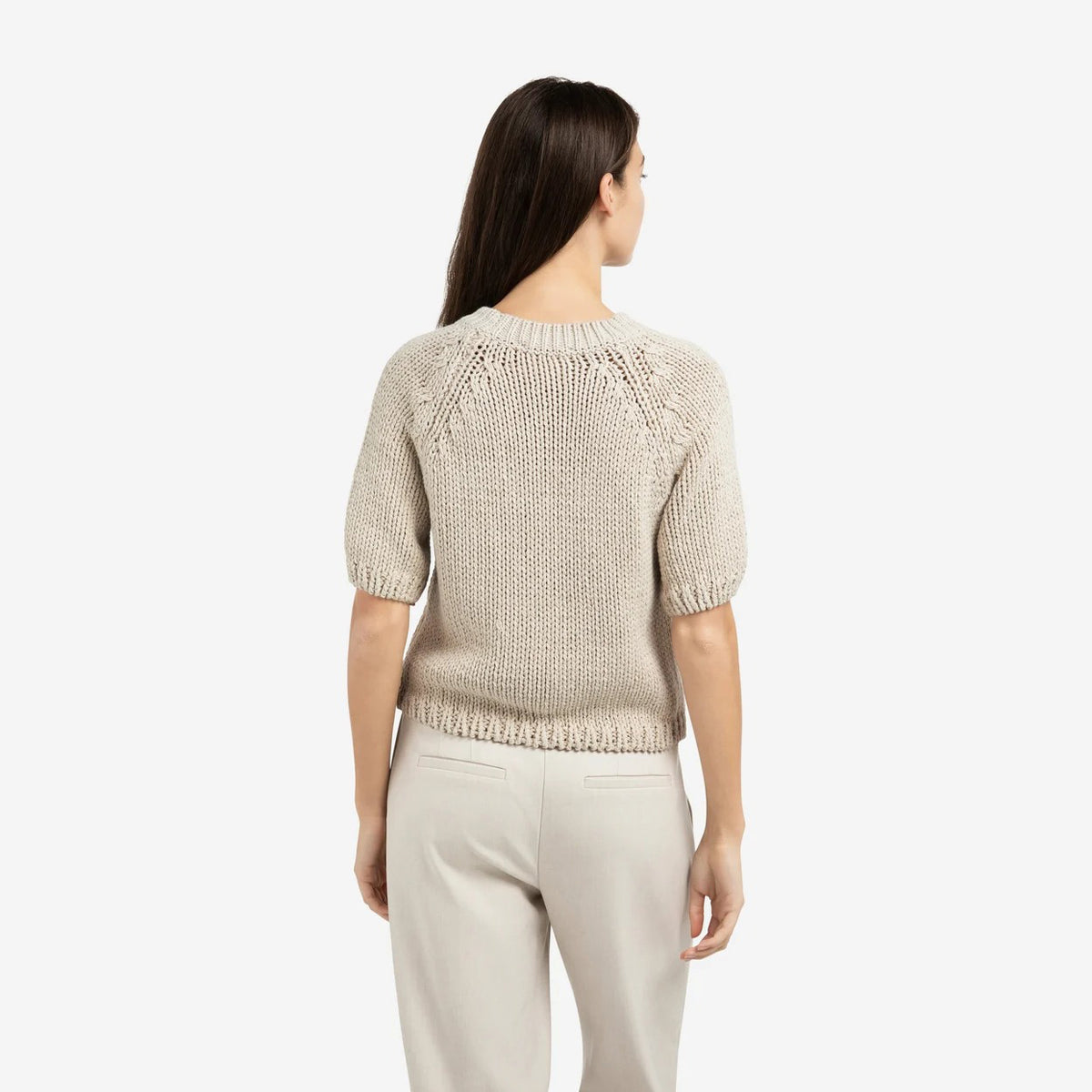 Cropped Chunky Knit Sweater - Kit Beige