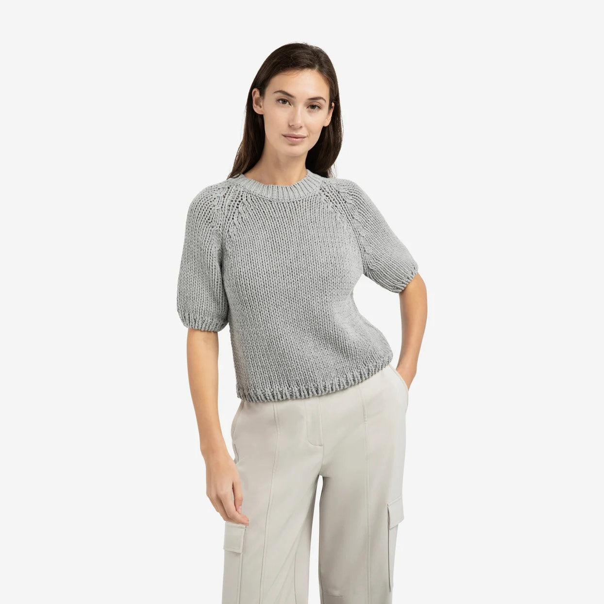 Cropped Chunky Knit Sweater - Iron Grey