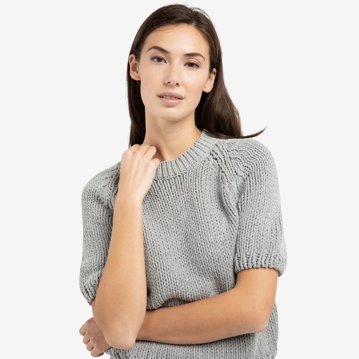 Cropped Chunky Knit Sweater - Iron Grey