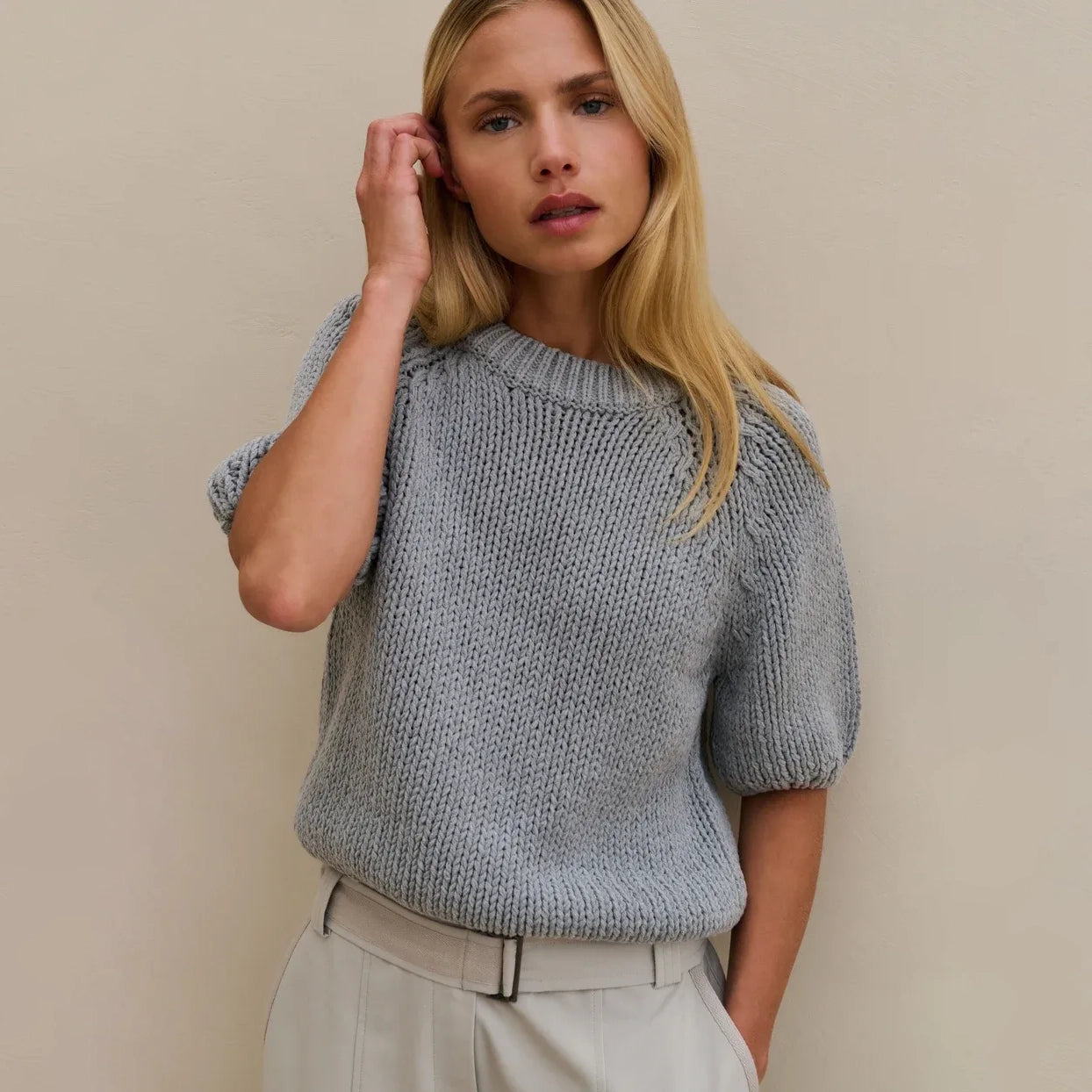Cropped Chunky Knit Sweater - Iron Grey
