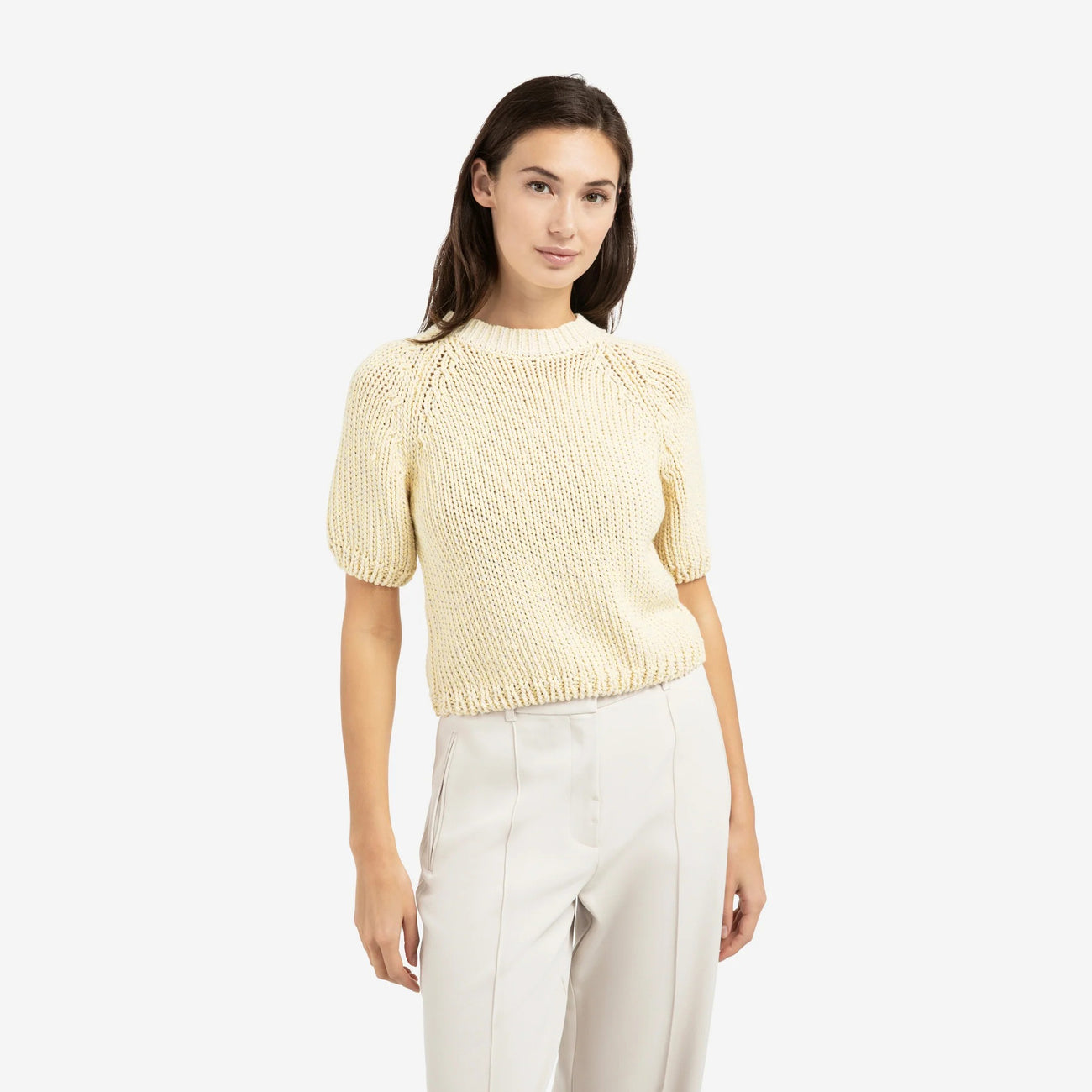 Cropped Chunky Knit Sweater - Reed Yellow