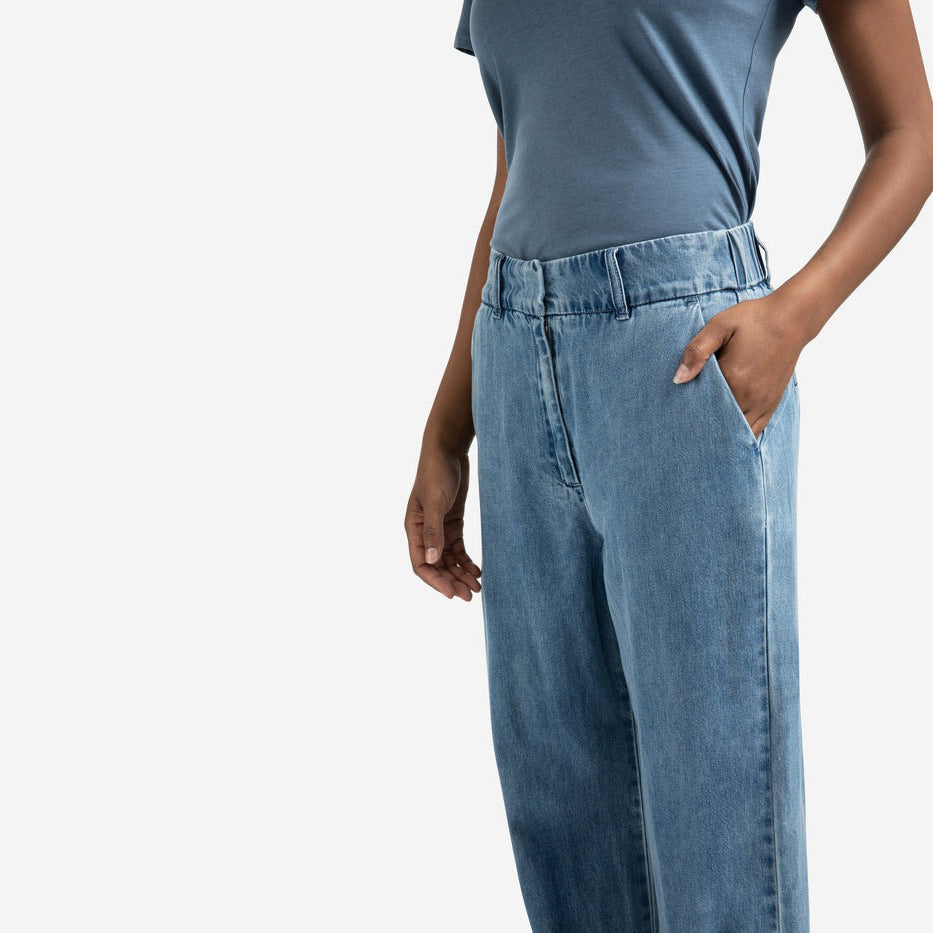 Denim Trousers with Turned-Up Hem