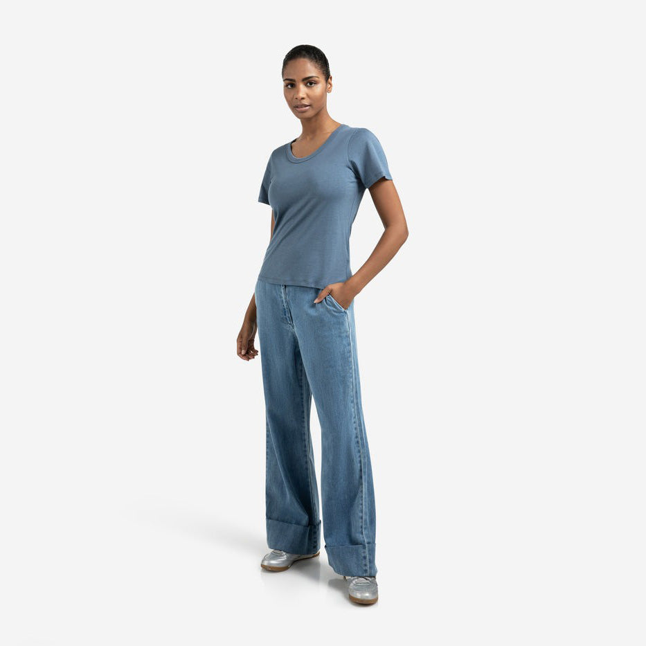 Denim Trousers with Turned-Up Hem